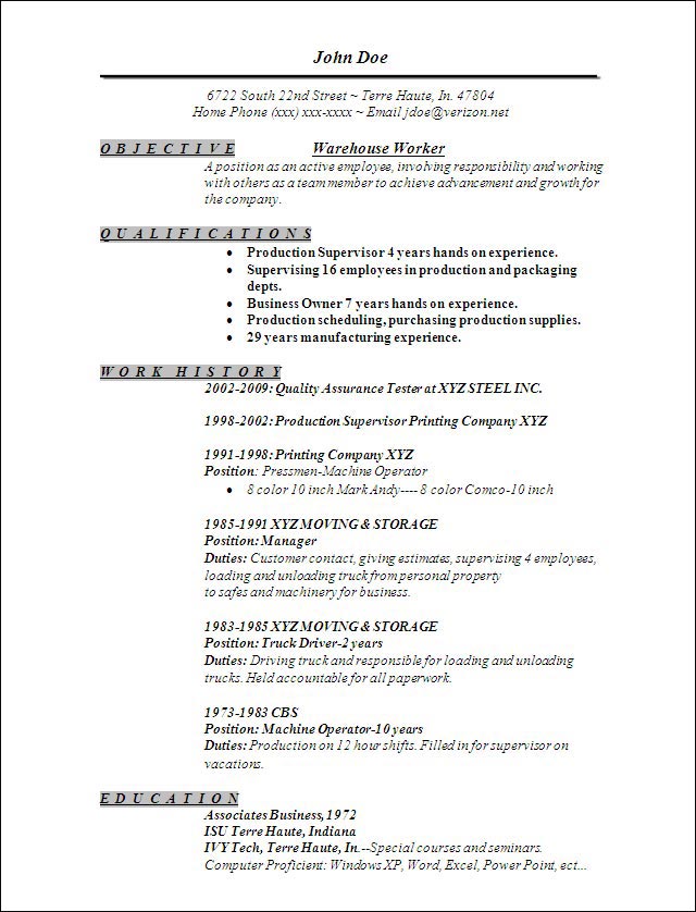 Parts of a resume about com